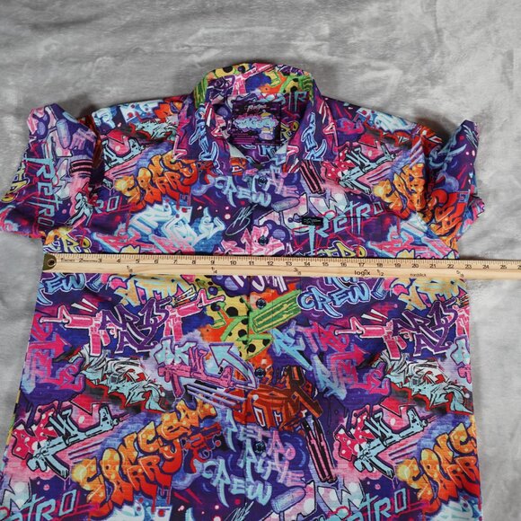 Retro Rifle Graffiti Button Shirt Mens Large Stretch Colorful Art - Picture 7 of 9